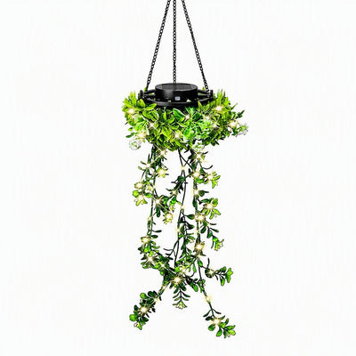 Solar Hanging Basket Light with Artificial Greenery