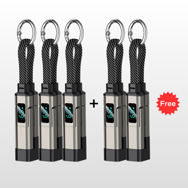 🔥🔌 4-in-1 Charging Cable with Digital Display & Keychain – Fast-Charging, Kink-Resistant & Compact