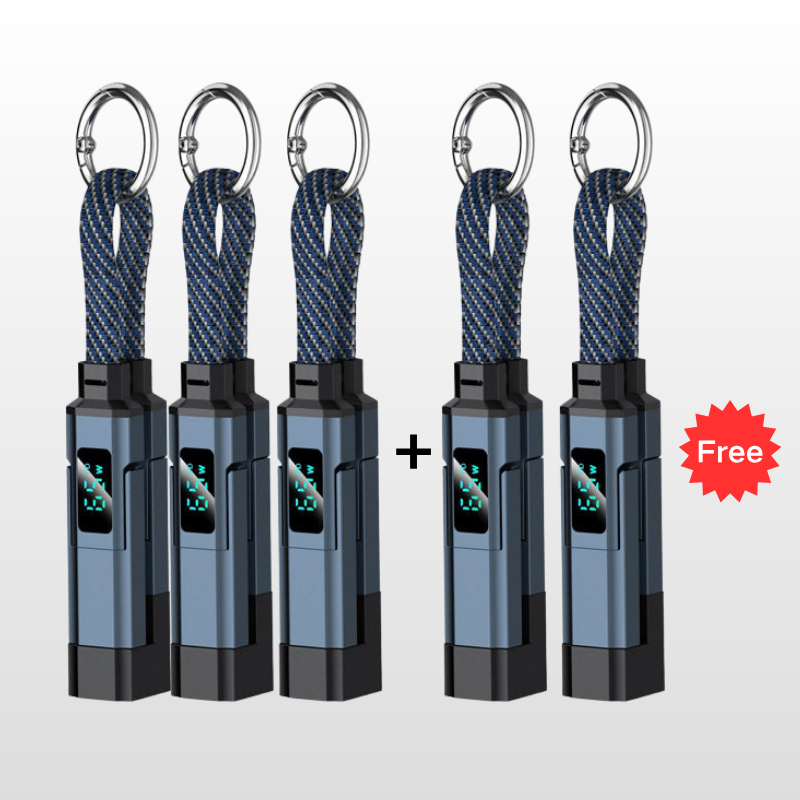 🔥🔌 4-in-1 Charging Cable with Digital Display & Keychain – Fast-Charging, Kink-Resistant & Compact