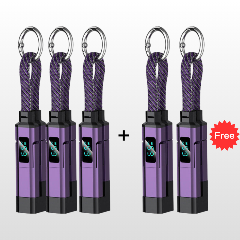🔥🔌 4-in-1 Charging Cable with Digital Display & Keychain – Fast-Charging, Kink-Resistant & Compact