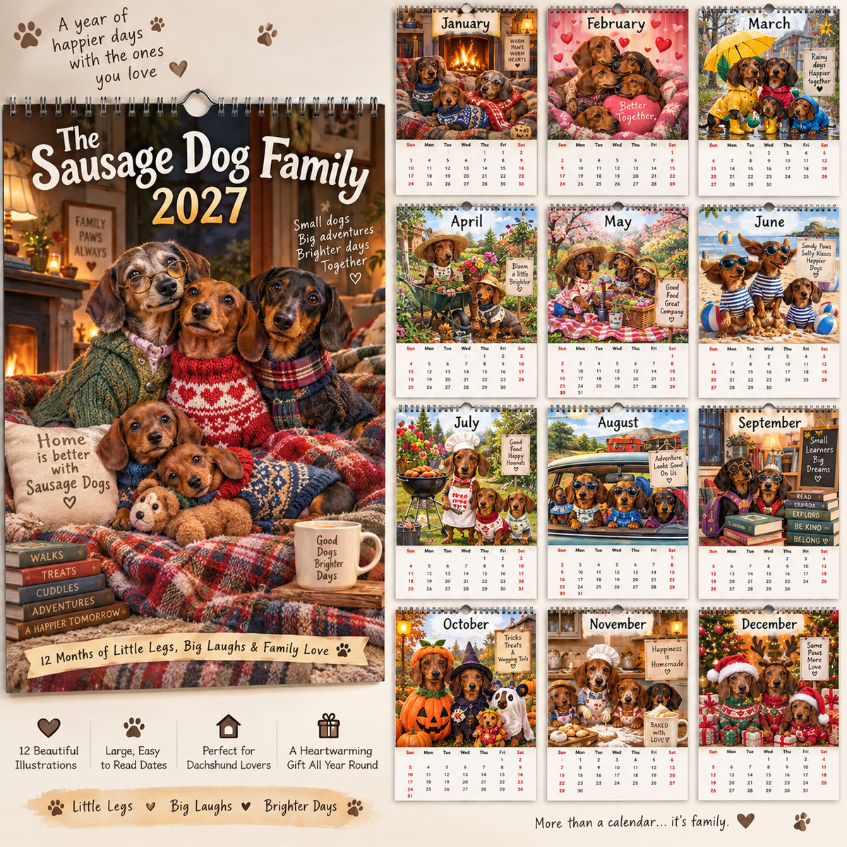 The Sausage Dog Family 2027 Desk Calendar – 12 Months Of Little Legs, Big Laughs & Family Love 🐾