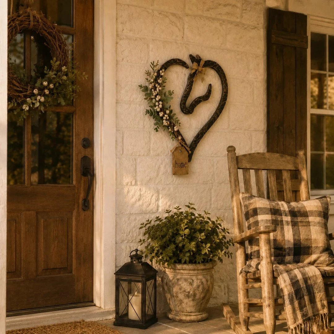 🏠 ✨Rustic Horse Heart Wall Decor with Greenery – Farmhouse Equestrian Home Accent