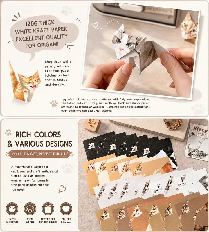 🐱 Kitty World 3D Cat Origami Kit – 15PCS / 60PCS Fold-Your-Own Cat Collection