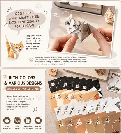 🐱 Kitty World 3D Cat Origami Kit – 15PCS / 60PCS Fold-Your-Own Cat Collection