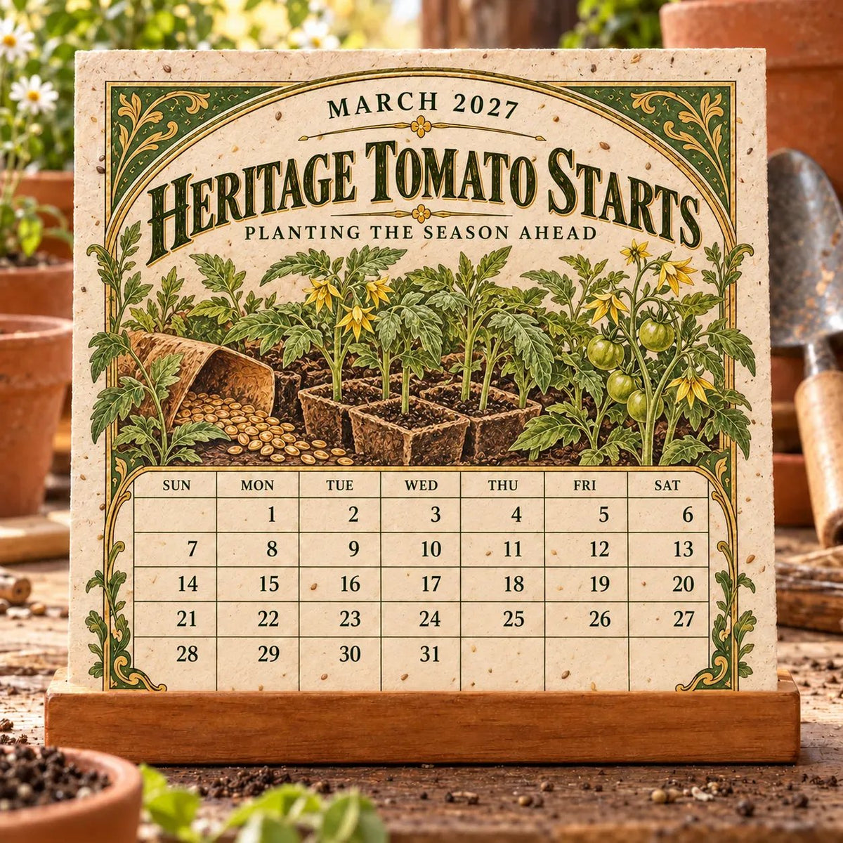 🌱 2027 Heirloom Garden Plantable Seed Calendar | 12 Plantable Months with Vintage Botanical Art & Wooden Stand 🌼