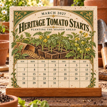 🌱 2027 Heirloom Garden Plantable Seed Calendar | 12 Plantable Months with Vintage Botanical Art & Wooden Stand 🌼