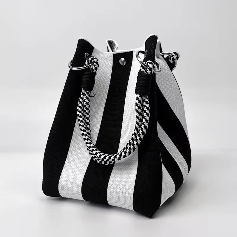 📢📢40% OFF !! ⏰🌴 Boho Striped Knit Bucket Handbag for Women – Handmade Summer Beach Shoulder Bag