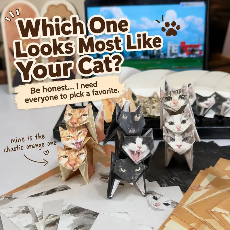 🐱 Kitty World 3D Cat Origami Kit – 15PCS / 60PCS Fold-Your-Own Cat Collection