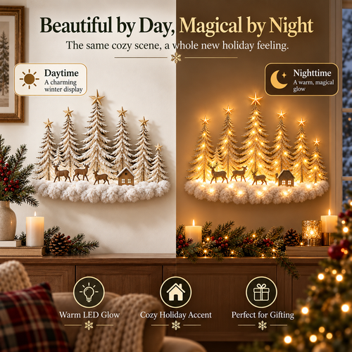 🎄✨Lighted Christmas Deer Forest Wall Decor – Warm LED Winter Scene Holiday Decoration