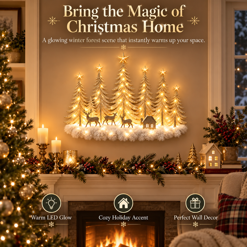 🎄✨Lighted Christmas Deer Forest Wall Decor – Warm LED Winter Scene Holiday Decoration