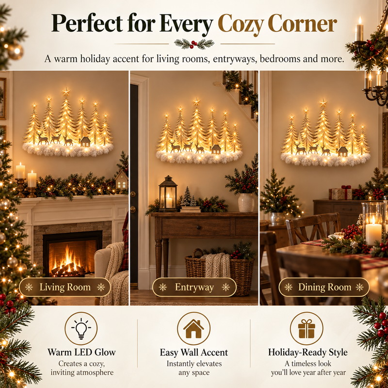 🎄✨Lighted Christmas Deer Forest Wall Decor – Warm LED Winter Scene Holiday Decoration