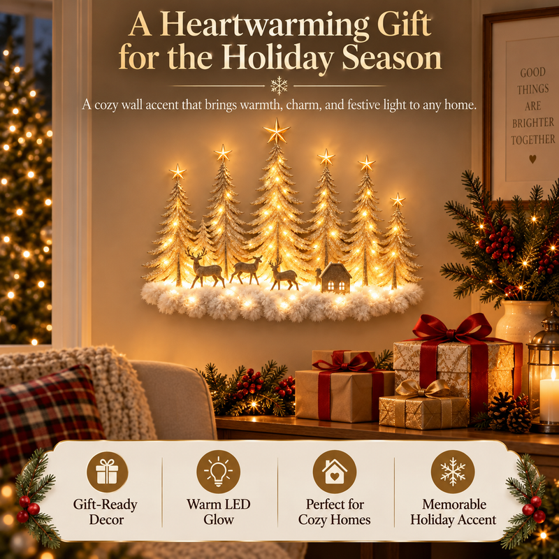 🎄✨Lighted Christmas Deer Forest Wall Decor – Warm LED Winter Scene Holiday Decoration