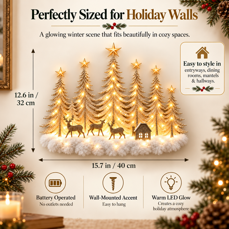 🎄✨Lighted Christmas Deer Forest Wall Decor – Warm LED Winter Scene Holiday Decoration