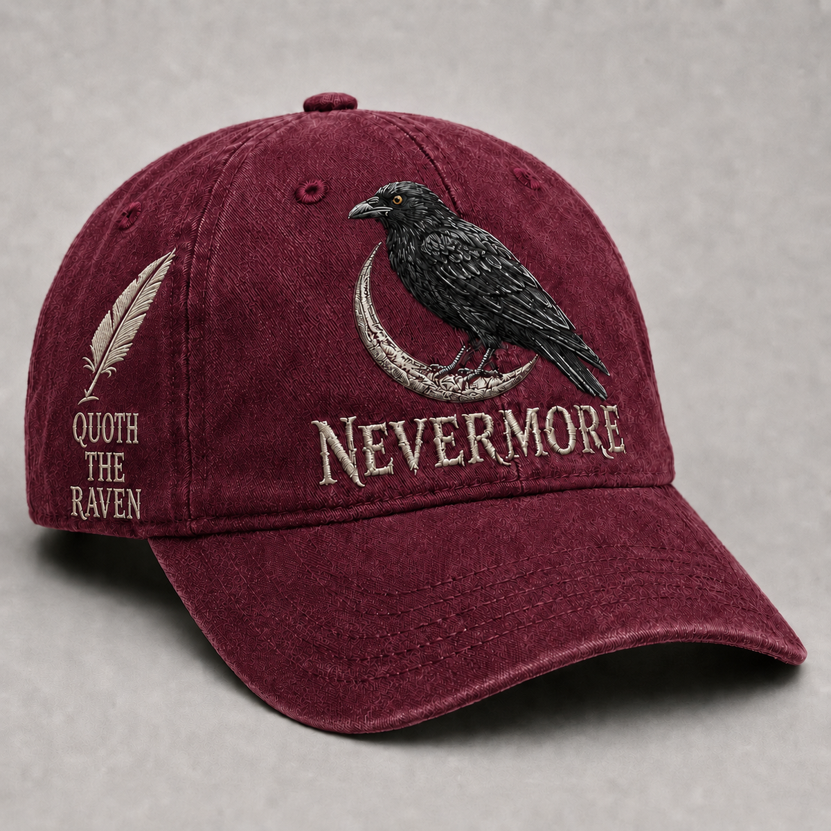 ⬛🐦Nevermore Embroidered Raven Vintage Cap | Gothic Bird Lover Hat