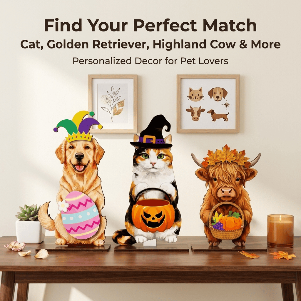 🔥Cute Cat/Dog/Golden Retriever Desk Standee – Removable Seasonal Decor