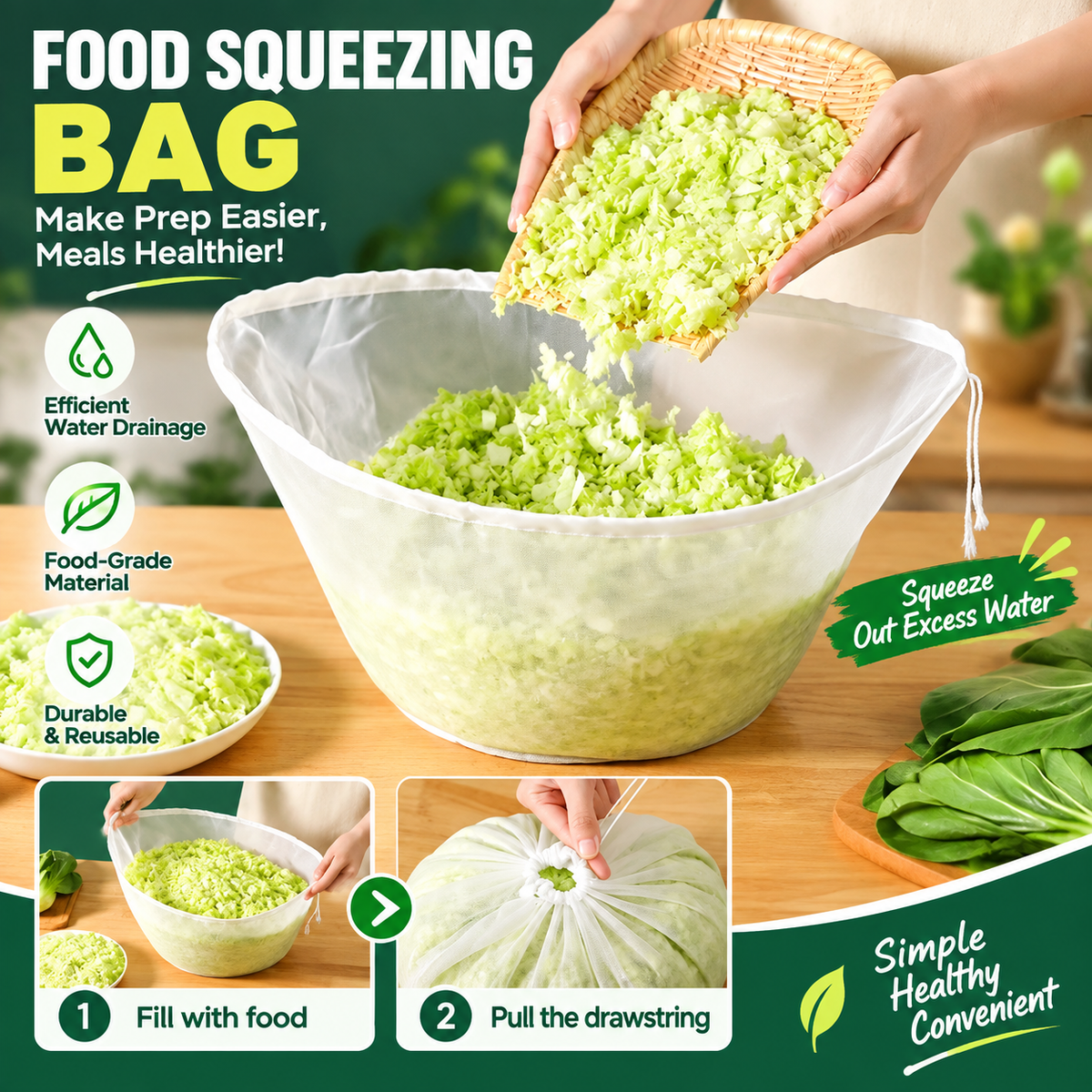 🥬48% OFF NOW! No-Mess Fine Mesh Nylon Strain Bag – Reusable Food Filter Bag for Squeezing Vegetable Water, Straining Juice, Nut Milk & Dumpling Filling, Drawstring Food Strainer Bag for Kitchen