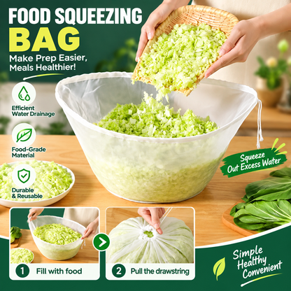 🥬48% OFF NOW! No-Mess Fine Mesh Nylon Strain Bag – Reusable Food Filter Bag for Squeezing Vegetable Water, Straining Juice, Nut Milk & Dumpling Filling, Drawstring Food Strainer Bag for Kitchen