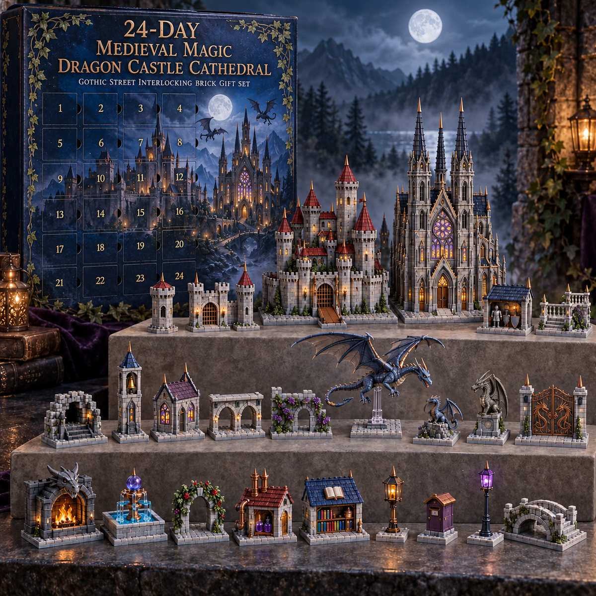 🧙24-day Medieval Magic Dragon Castle Cathedral Advent Calendar