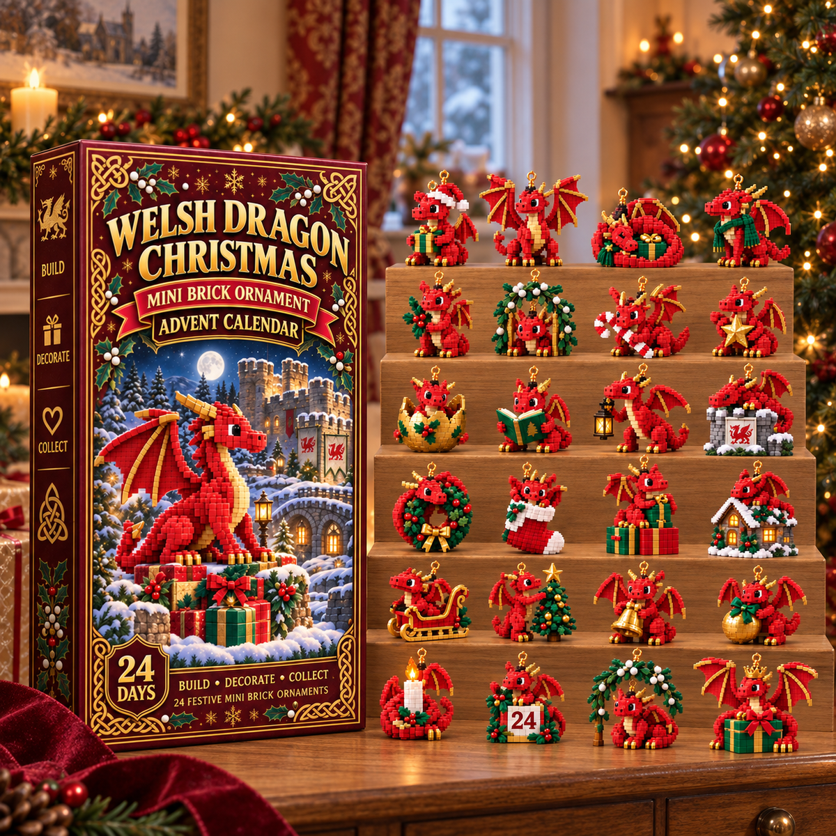 ✨ Christmas Kickoff 49% Off - 2026 Days Of Welsh Dragon Christmas Blind Box - 24-day Festive Countdown, Welsh Dragon Themed Collectible Miniatures Blind Box - Gift For Dragon Lovers