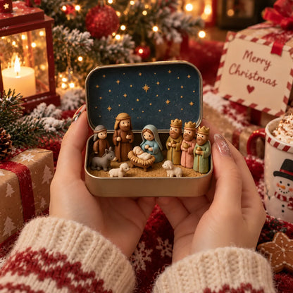 🔥Last Day 48% OFF - ✝️Religious Pocket-Size Mini Nativity Scene Set with Storage Box