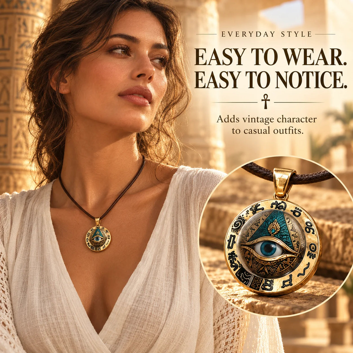🔱Egyptian Eye Round Glass Pendant Necklace