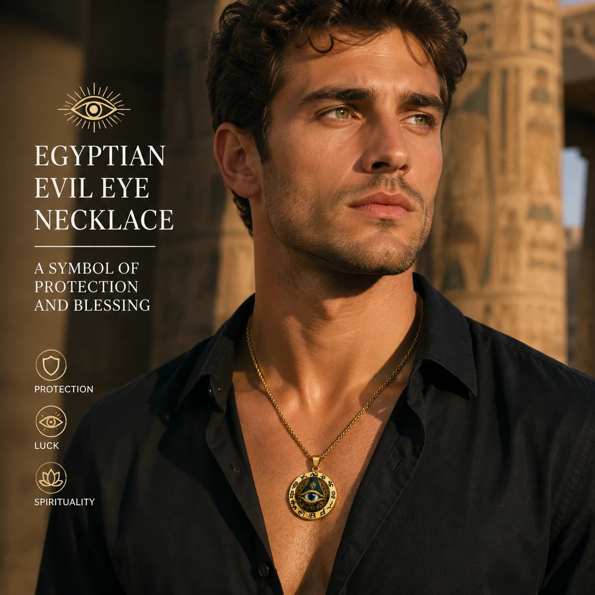 🔱Egyptian Eye Round Glass Pendant Necklace