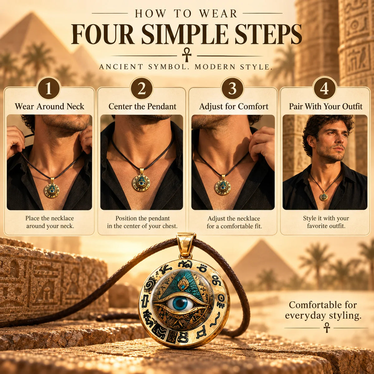 🔱Egyptian Eye Round Glass Pendant Necklace