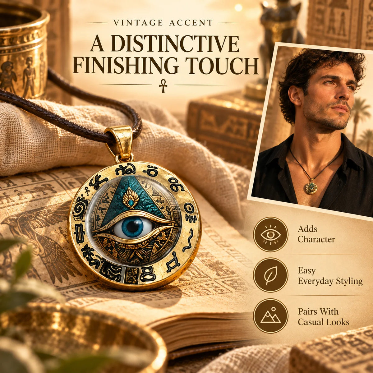 🔱Egyptian Eye Round Glass Pendant Necklace