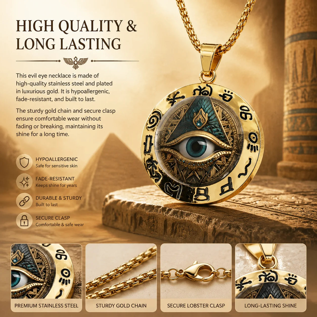🔱Egyptian Eye Round Glass Pendant Necklace