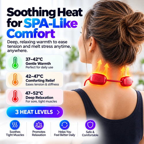 🔥Mini Necklace-Style Neck Massager — 4 Modes, 9 Intensity Levels, 3 Heat Settings, Smart Dual-Pulse Pendant Design💆‍♀️✨