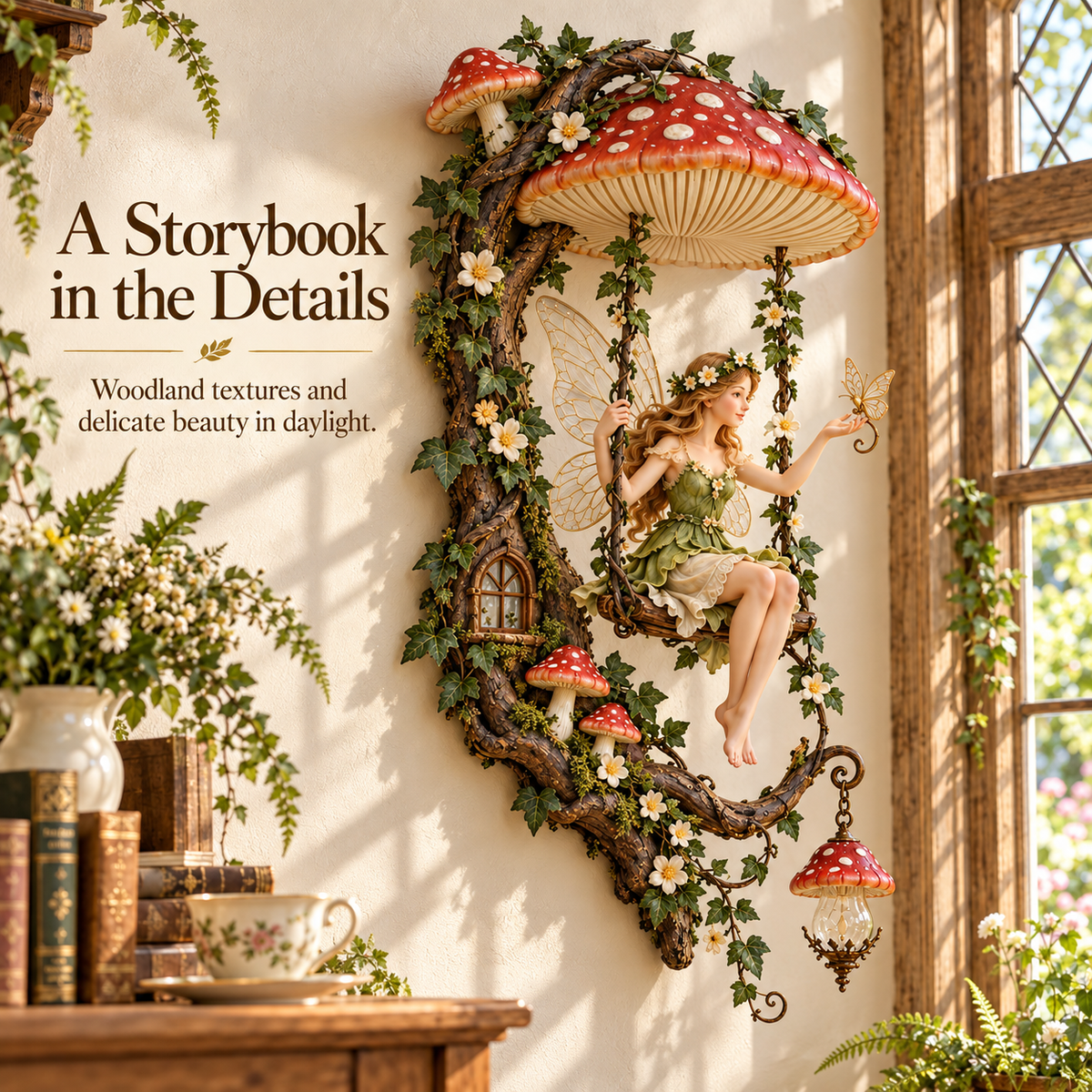 ✨last Day 49% Off✨🧚 Fairyglow™ – Lighted Woodland Fairy Mushroom Swing Wall Art