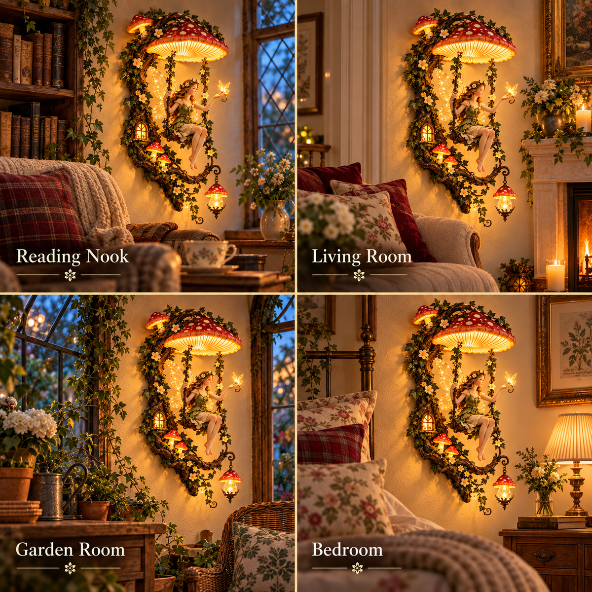 ✨last Day 49% Off✨🧚 Fairyglow™ – Lighted Woodland Fairy Mushroom Swing Wall Art