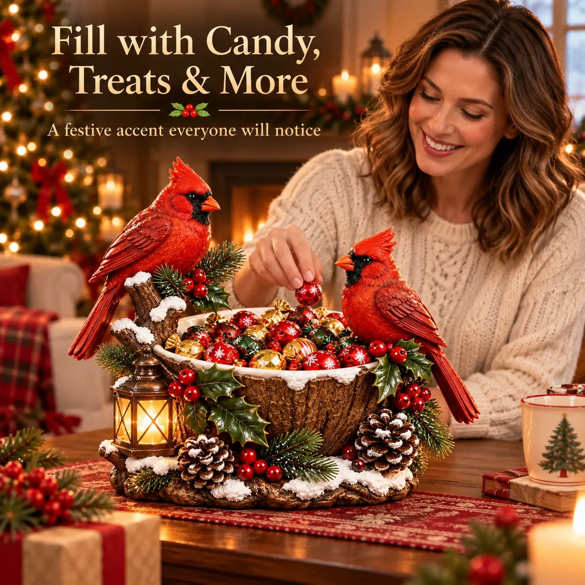 ⭐🎄 49% OFF | Lighted Cardinal Treat Bowl – A Cozy Christmas Centerpiece for Home