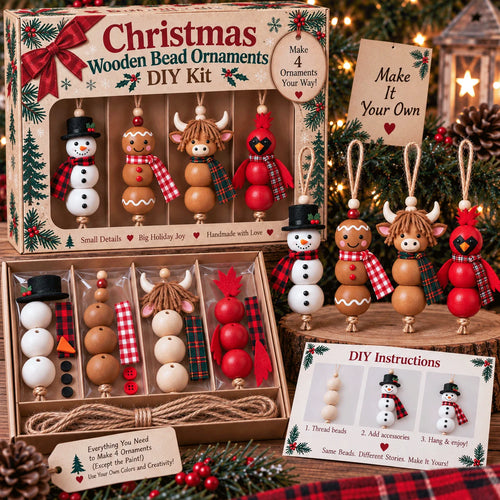 🔥hot Sale🔥🎄 Christmas Wooden Bead Ornament Diy Kit – Set Of 4