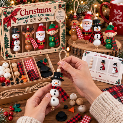 🔥hot Sale🔥🎄 Christmas Wooden Bead Ornament Diy Kit – Set Of 4