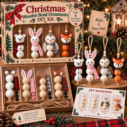 🔥hot Sale🔥🎄 Christmas Wooden Bead Ornament Diy Kit – Set Of 4