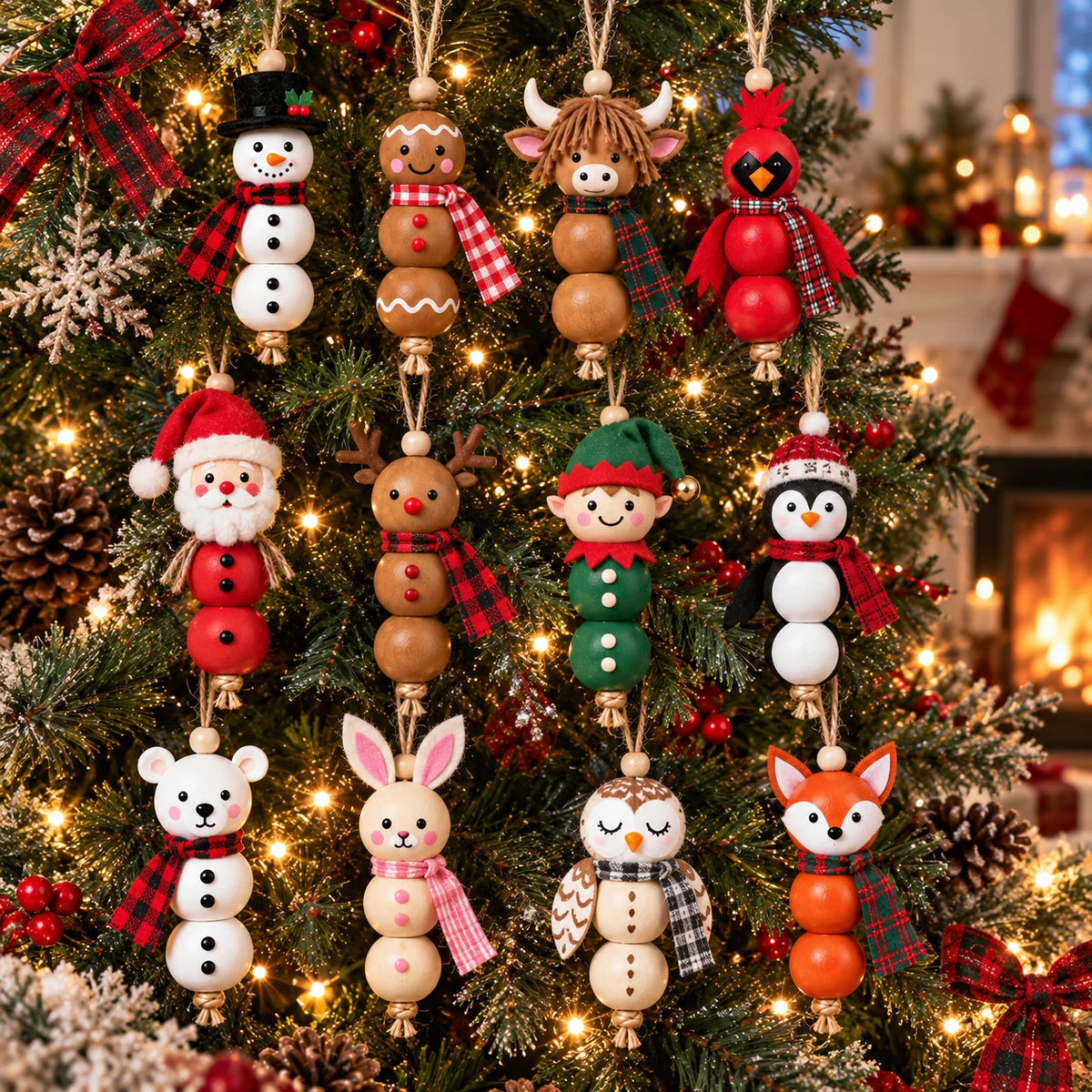 🔥hot Sale🔥🎄 Christmas Wooden Bead Ornament Diy Kit – Set Of 4