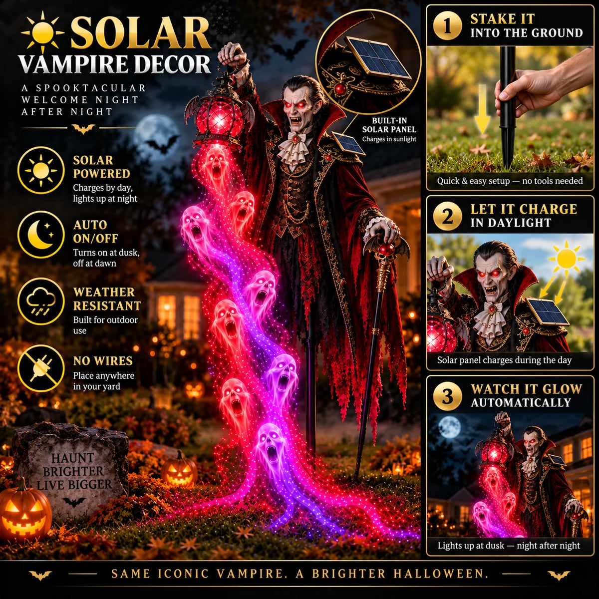 🎁 Today Only: 48% Off 🎁🧛 Vampire Lord Crimson Soul Solar Garden Light