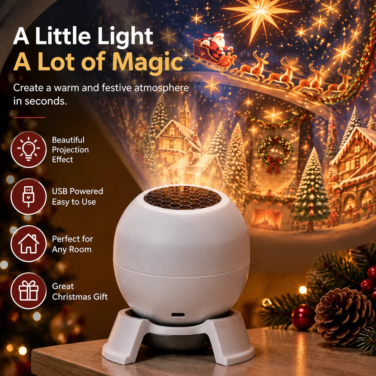 🔥LAST DAY 49% OFF -🎄 Magical Christmas Projection Night Light – Transform Any Room Into A Holiday Wonderland🎄