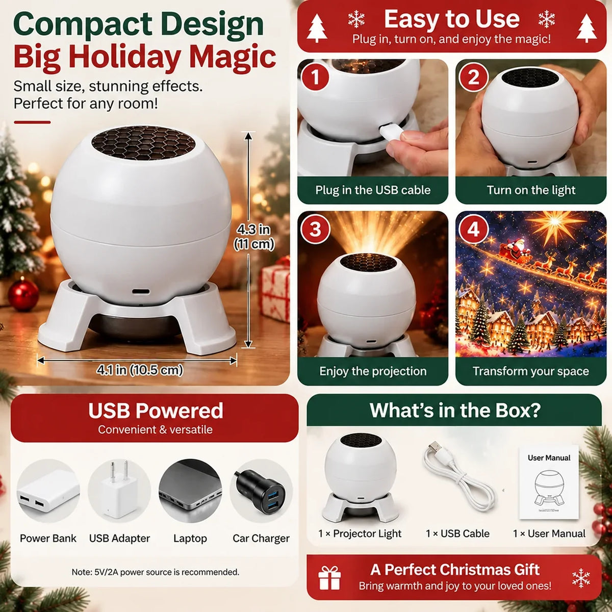 🔥LAST DAY 49% OFF -🎄 Magical Christmas Projection Night Light – Transform Any Room Into A Holiday Wonderland🎄
