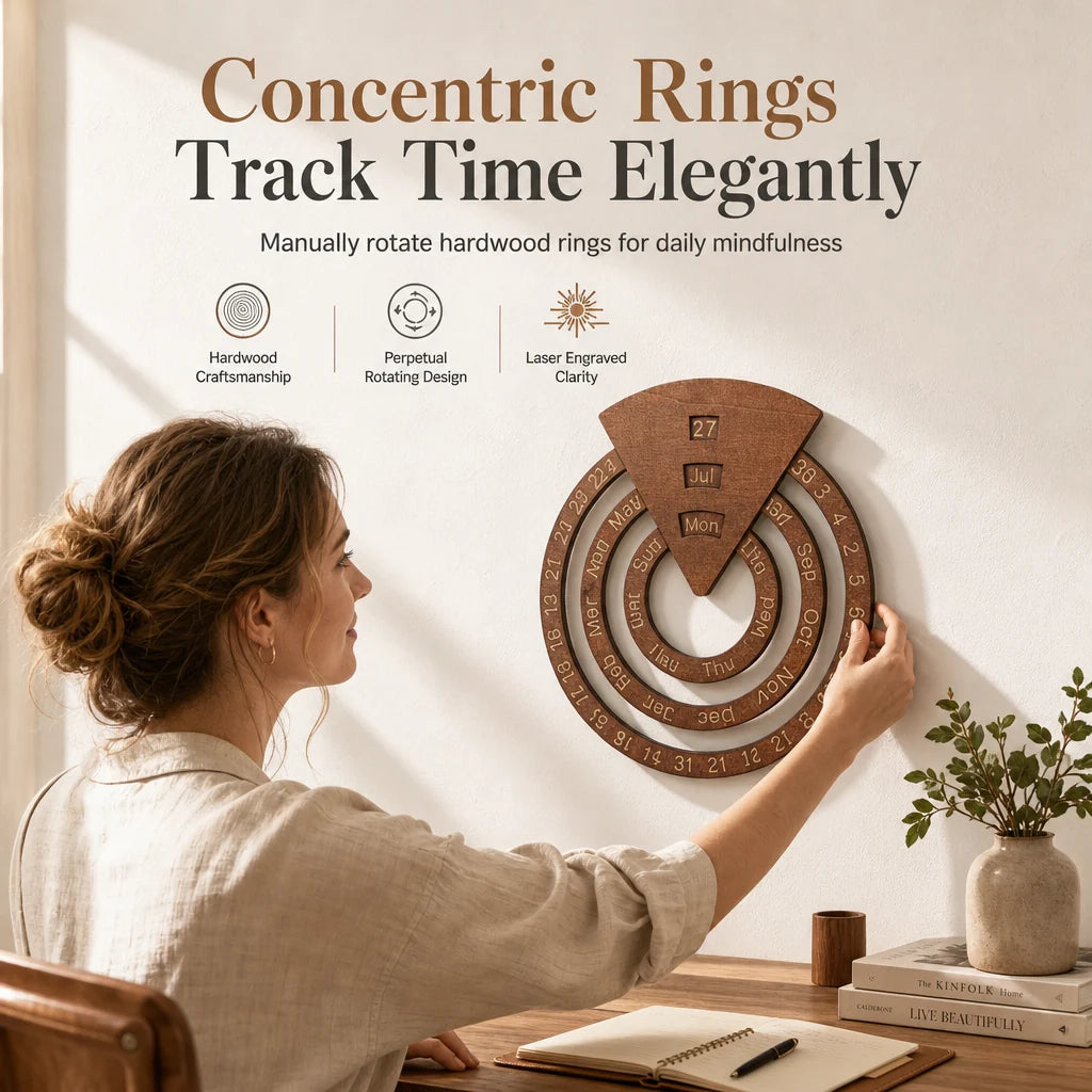 📢📢49% OFF !! ⏰Circular Wooden Rotating Perpetual Calendar Wall Hanging Decoration