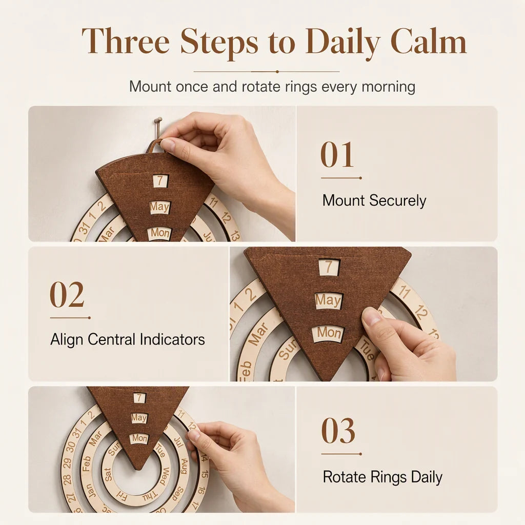 📢📢49% OFF !! ⏰Circular Wooden Rotating Perpetual Calendar Wall Hanging Decoration