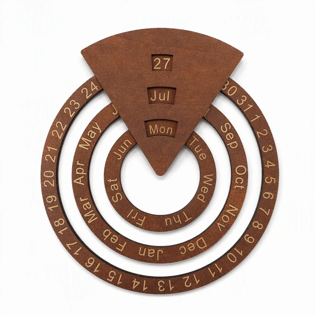 📢📢49% OFF !! ⏰Circular Wooden Rotating Perpetual Calendar Wall Hanging Decoration