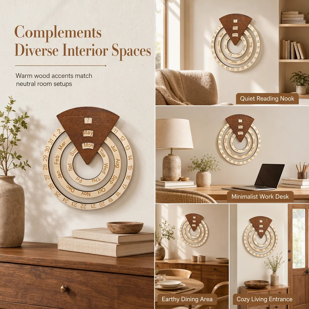 📢📢49% OFF !! ⏰Circular Wooden Rotating Perpetual Calendar Wall Hanging Decoration