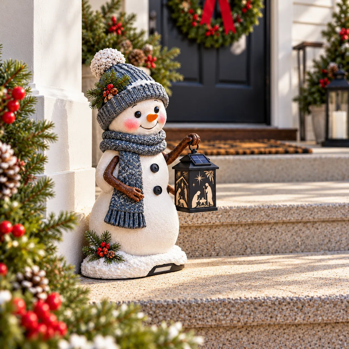 ⛄✨ Snowman Nativity Glow™ – Solar Christmas Step Light with Holy Family Projection 🎄✝️