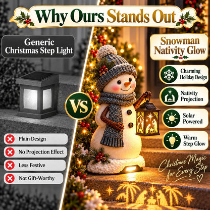 ⛄✨ Snowman Nativity Glow™ – Solar Christmas Step Light with Holy Family Projection 🎄✝️