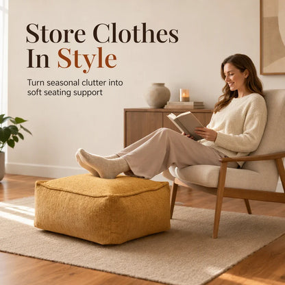 🔥Unstuffed Square Pouf Cover | Storage Ottoman Slipcover for Living Room, Bedroom & Clothes Storage, Washable 45x45x23cm