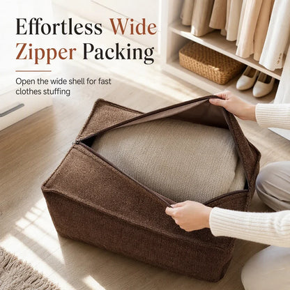 🔥Unstuffed Square Pouf Cover | Storage Ottoman Slipcover for Living Room, Bedroom & Clothes Storage, Washable 45x45x23cm