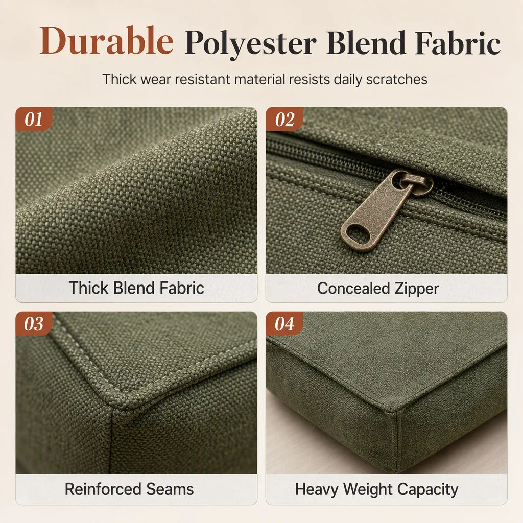🔥Unstuffed Square Pouf Cover | Storage Ottoman Slipcover for Living Room, Bedroom & Clothes Storage, Washable 45x45x23cm