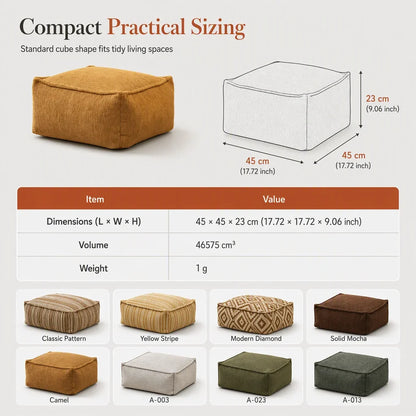 🔥Unstuffed Square Pouf Cover | Storage Ottoman Slipcover for Living Room, Bedroom & Clothes Storage, Washable 45x45x23cm